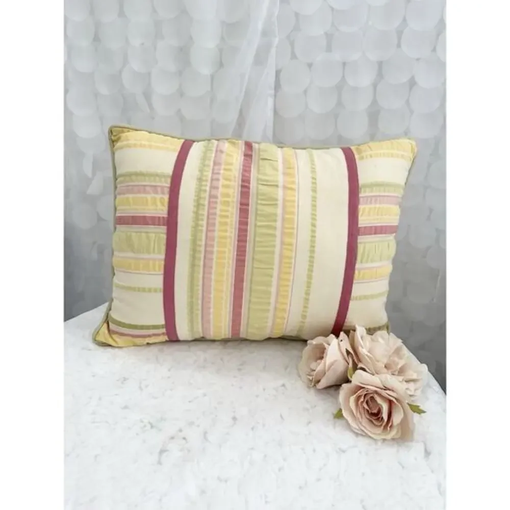 VTG CROSCILL BOUDOIR Pillow Yellow Pink Green Julianna Stripe Country Cottage